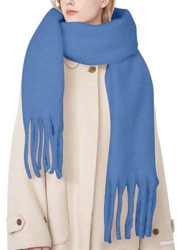 ORANDESIGNE Warmer Schal Damen Weich Halstuch Dicke Kuschelige Wolle Damenschal Elegante Winter Warm Wickelschal Halstuch Winterschal mit Quasten Wollschal Scarf Hellblau One Size