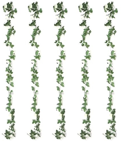 XDGBGFN 5 Stück Künstliche Girlande 2,5 Meter Künstliche Blumengirlande im Freien Künstliche Girlanden für Hochzeit, Weihnachts Dekoration, Garten, Party Wanddekoration (Weiß)