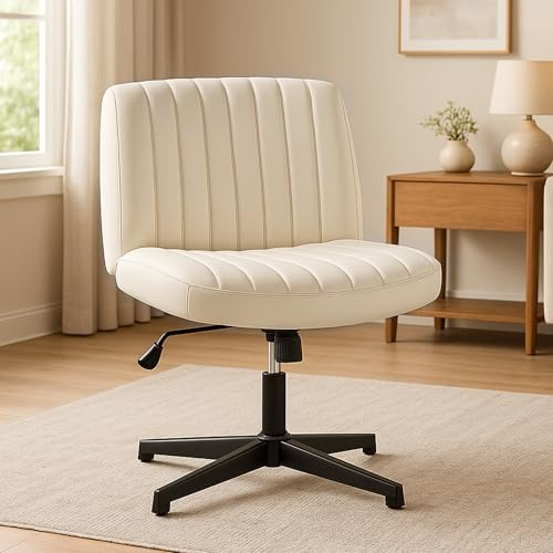 DUMOS Bürostuhl Ohne Armlehne Gehoben und Bequemes PU-Leder Criss Cross Chair mit Verbreitertem Sitzkissen Schneidersitz Stuhl Geeignet für Büros Schlafzimmer und Wohnzimmer
