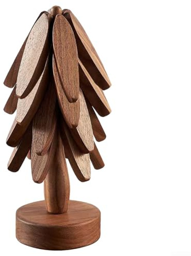 Feeshoppher Adornos de madera de haya, almohadillas aislantes, posavasos para el hogar, salvamanteles de madera para platos calientes, juego de salvamanteles en forma de árbol, salvamanteles para