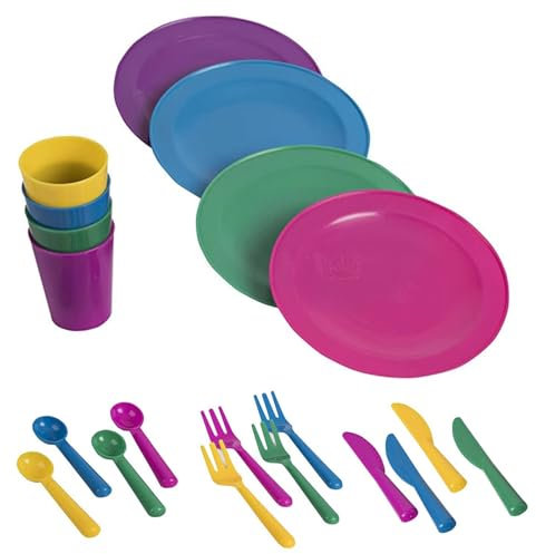 Toyhood 4 Set Küche Pretend Play Dish Set, 20pcs Küche Teller und Geschirr Spielzeug, Kinder Rolle Spielen Spielzeug Set, Kinder Playset Play Food Set Küche Zubehör, für Kinder Mädchen Jungen