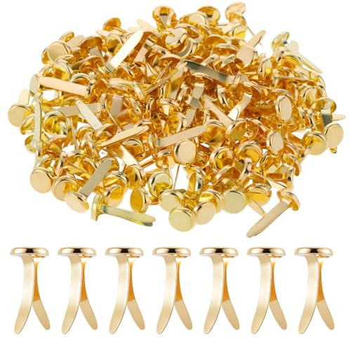 TIESOME 200 PCS Paper Fasteners, Round Head Split Pins Metal Paper Clips for Crafts Metal Paper Brads Round Fasteners Smooth Mini Brads for DIY Crafts Projects Scrapbooking Photo Walls (Gold)