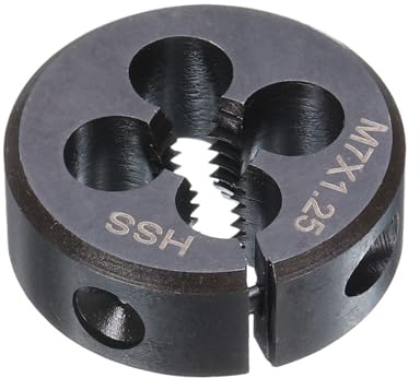 sourcing map Runde Schneideisen M7 x 1,25, metrisches Gewinde, 25 mm Außendurchmesser, verstellbar, rechts, Hochgeschwindigkeitsstahl (HSS), runde Schneideisen für Gewindereparatur
