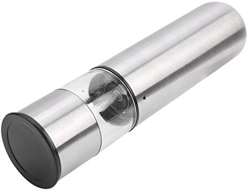 Qukaim Molinillo de especias eléctrico para sal y pimienta, molinillo automático de acero inoxidable, herramienta de molinillo de especias que funciona con pilas para cocina, grosor ajustable,