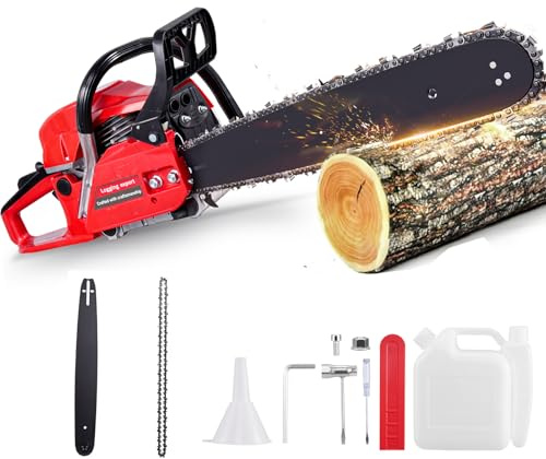 wowspeed 2400W Petrol Chainsaw, 2 Stroke Chainsaw Cordless, 52cc Powerful Gasoline Chainsaws for Forest Cutting Trees, Wood, 20 Metal Saw Blade & Chain with 550ml Fuel Tank