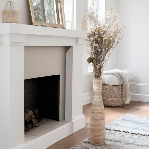 ALMA 16 Tall Floor Vase for Pampas Grass,White Brown Ceramic Centerpiece for Dresser, Skinny Pampas Grass Vessel for Floor, Entryway Table, Fireplace Decor