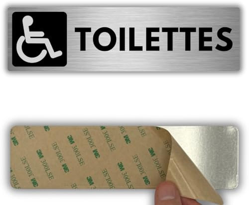 LEIASA | Panneau Adhésif WC Handicapé - 5x18 cm - Épaisseur 0,8 mm - Aluminium - Panneau Toilettes Accessibles - Signal Sanitaires Handicapés - Autocollant 3M WC Handicap - Toilettes Adaptées