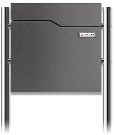 Metzler boîte aux Lettres sur Pied en Effet Fer micacé – Thermolaquée, avec Compartiment à journaux, Pied en INOX et Plaque Nominative Interchangeable