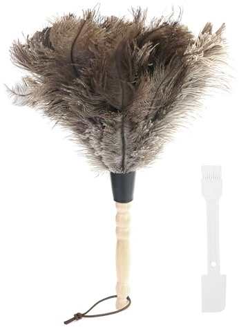 Plumeau Autruche, Plumeau Poussiere Plume avec Poignée Filetée, Ostrich Feather Dusters, Avec brosse de nettoyage rainurée pour chambre, salon, bibliothèque.