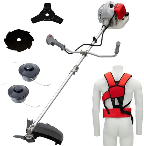 IKRA decespugliatore a benzina IBF 4342 con 2 bobine di filo, lama a 3 denti, lama a 8 denti e comoda tracolla