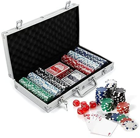 Poker-Set, 300 Teile, Pokerkoffer, komplettes Poker-Set für Texas Hold Em, mit Koffer, Pokerchips und Pokerkarten – für Erwachsene Abendspiel