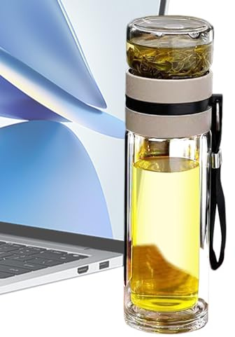 Botella de té de 450 ml, taza infusora portátil con cuerda, recipiente de agua transparente, botella de vidrio resistente al calor para preparar, mezclar frutas, bebidas de viaje, rutinas de fitness y
