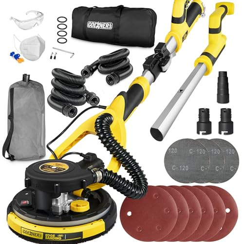 Drywall Sander, Electric Drywall Sander with Vacuum, Automatic Dust Removal, 7 Variable Speed, 900-1800RPM, 26’ Power Cord, Labor-Saving Handle and Patented Fixture for Ceiling Sanding, LED Light