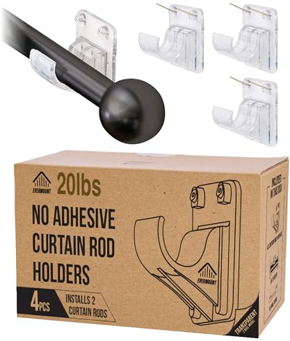 No Adhesive Heavy Duty Curtain Rod Holders with Wide Hook, 5X Stronger Than Adhesive Curtain Rod Hooks,Tension Curtain Rod Bracket for Wall with Pin Guide, Curtain Wall Mount (4 Pack, for 0.75 Rods)