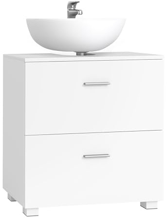VASAGLE CUSTOS - Kollektion tvättställsskåp med 2 stora lådor, badrumsskåp, höga ben, för tvättställ utan pelare, underskåp till badrum, 30 x 60 x 63,8 cm, molnvit BBK520WB01