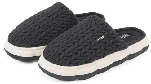 PERLETTI Zapatillas Casa Mujer con Suela Platform - Pantuflas Invierno Otoño Mujeres Suaves Cómodas Ligeras con Suela Elevada Antideslizante - Sandalias Cálidas Cerradas (Negro Entrelazado, 36/37)