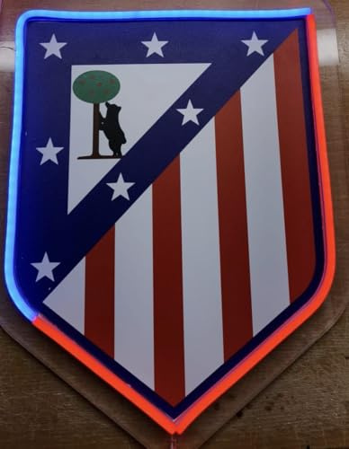 SOLOLED Regalo escudos Atlético de Madrid LED Escudo Luminoso, Lámpara Decorativa liga de fútbol con Doble Iluminación, 35 x30 cm alimentación 12v
