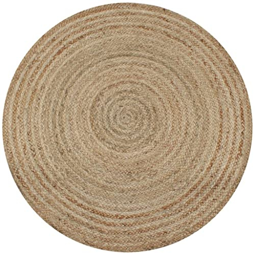 JHQHSM Tappeto rotondo in iuta, 120 cm, in fibra naturale intrecciata, tessuto a mano, per soggiorno e sala da pranzo, durevole, morbido, facile da pulire, design unico