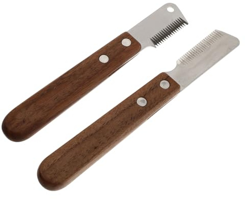 SUPVOX 2 Cepillos Deslanadores para Perros Cuchillas de Acero Inoxidable, Mango de Madera Ergonómico, Cepillo Desenredante para Eliminar Pelo Muerto y Subpelo, Herramienta