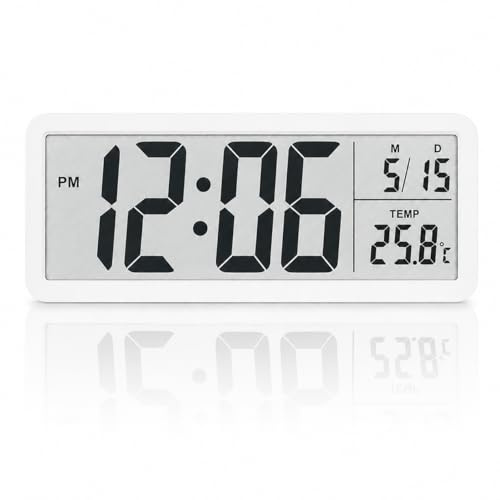 Vpukveer Large Digital Wall Clock, 8-Inch LCD Display with Jumbo Numbers | Battery or USB Powered, Silent Non-Ticking, Wall-Mounted or Freestanding for Living Room, Bedroom and Kitchen