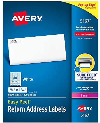 Avery 5167 Self-Adhesive Labels 8,000 Items White 44.5 mm 12.7 mm 8000 Pieces 100 Sheets Box