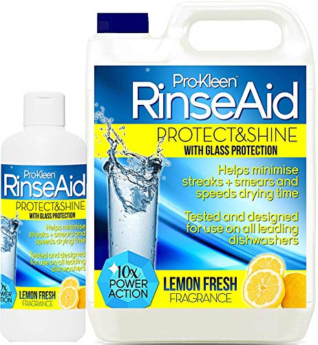 Pro-Kleen Rinse Aid (5L + 500ml) Lemon Fresh - Added Glass Protection, For A Shinier, Drier Finish With Superior Spot & Film Protection, Use In All Leading Dishwashers