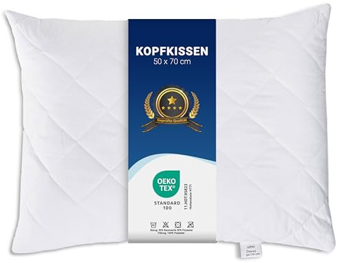 ZOLLNER Komfortables Kopfkissen - 50x70 cm - mit Reißverschluss – Individuell anpassbare Füllung aus Synthetikfasern - bis 95°C waschbar - Bezug aus Baumwollmischung - Hotelqualität