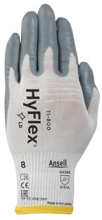 Ansell 11-800-10 Hyflex Foam Nitrile Palm Coated Knit Assembly Gloves, Nylon & Nitrile, Size 10, White & Grey (Pack of 12)