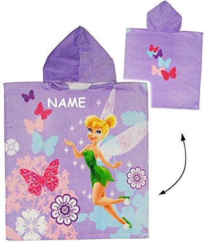 alles-meine.de GmbH Badeponcho - Fairies - Tinkerbell - incl. Name - 60 cm * 120 cm - 4 bis 8 Jahre Poncho - mit Kapuze - Handtuch Strandtuch - 100% Baumwolle - Mädchen/fü..