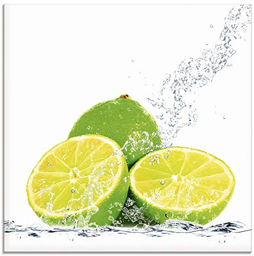 ARTland Wanddeko Glasbilder Wandbild Glas Bild einteilig 40x40 cm Quadratisch Früchte im Wasser Obst Cocktails Bar Limette Grün T5SN