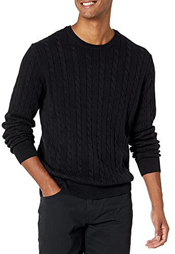 Amazon Essentials Men's Crewneck Cable Cotton Pullover Sweater, Black, X-Large