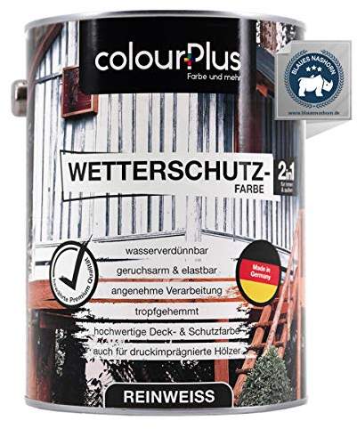 ColourPlus Wetterschutzfarbe 2,5 Liter - Reinweiß seidenglänzend - Holzfarbe außen wetterfest, Holzlack außen wetterfest, für Holz, Metall und Kunststoff, hochdeckend, schnelltrocknend
