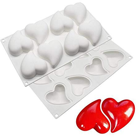 Mousse Moule à Gateau en Silicone, moules 3D pour Glace Chocolat Pâtisserie Dessert, 8 trous coeurs torsadés