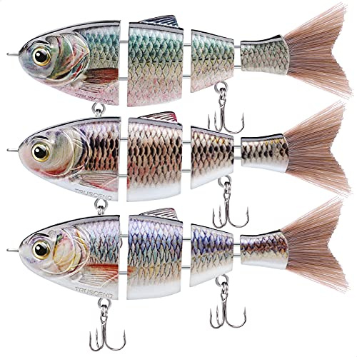 TRUSCEND Easy Catch Swimmax avec Hameçons BKK, Vibrations pour Attirer Davantage de Poisson, Leurres Réalistes pour le Bar, Truite, Brochet, Perche, Leurres Articulés en Fibre Dyneema Ultra-résistants