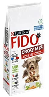 FIDO | CROQ' MIX| Chien Adulte | Croquettes équilibrées et savoureuses favorisant les muscles fermes et une condition physique optimale | au Boeuf & aux Légumes | Produit en France | Sac | 7Kg