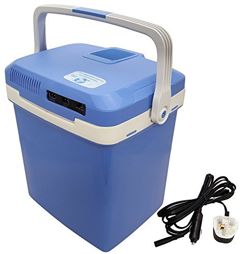 Crystals 24L Electric Cool Box Cooler for Drinks Food Ice, Hot & Cold Coolbox for Travel Camping Picnic Caravan Festivals, 12V DC & 240V AC Adapter