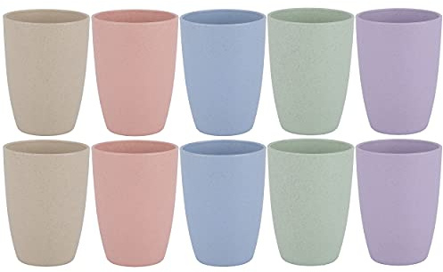 LuckyZone Wheat Straw Reusable Cup (12 oz) - Unbreakable Drinking Glasses Sets for Home Outdoor - Dishwasher Safe Tumbler - BPA Free and Eco friendly (10Pcs/5Color)