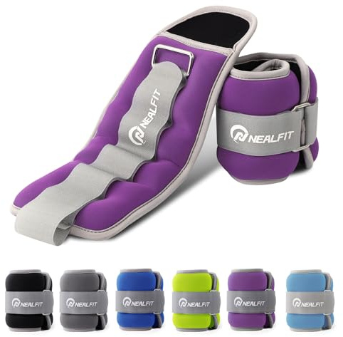 NEALFIT Ankle Weights 1/2/3/4/6/10 LBS for Men Women Kids, Leg Arm Wrist Weights with Adjustable Strap for Running, Aerobics, Strength Training, Physical Therapy, Fitness (Purple, 0.5 lb x 2 (1LB Pair))
