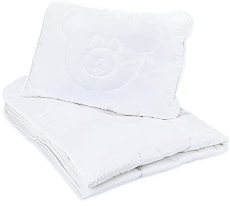 Baby Bettdecke und Kissen Kinderdecke 100x135 cm - Kinderbettdecke Kinder Bettdecken Set und Decke für Kleinkind Babybett Mikrofaser Weiß Oeko-Tex-Zertifikat 100 x 135