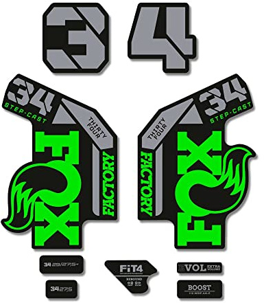 STAR SAM Autocollants compatibles avec fourche de vélo Fox 34 Factory Step Cast 2022 Vert 1 cm