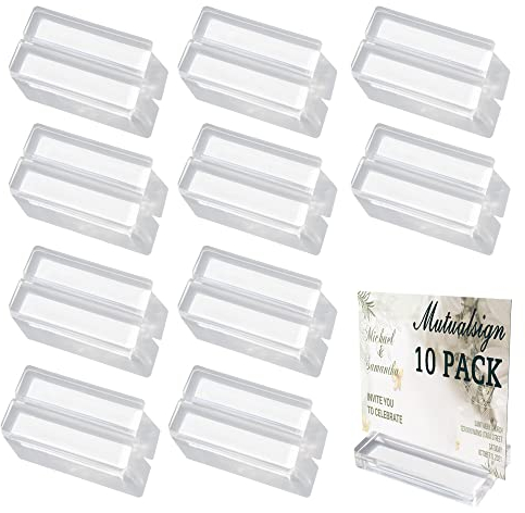 Mutualsign Acrylic Sign Holder 10 Pcs Acrylic Place Card Holders, 8cm Clear Stand with Card Slot for Message, Name, Menu, Numbers