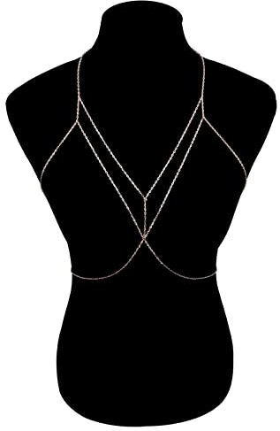 Körperketten Einfache Cross Body Brustkette Für Frauen Sexy Boho Bikini Harness BH Körperkette Halskette Choker Schmuck Geschenke Gold