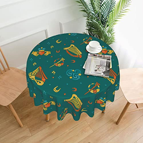 Schöne Harfen Saint Patricks Day Tischdecke, waschbare Polyester-Tischdecke für Esszimmer, Küche, Party, Geburtstag, Dekoration, rund, 60 Zoll