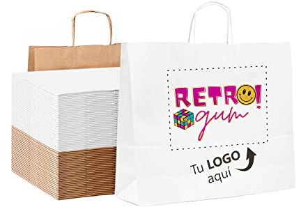 50 weiße Papiertüten zum Selbstgestalten mit Ihrem farbenfrohen Bild | Pflegen Sie die Präsentation Ihrer Geschenke | recycelbar und mit Griffen | Luxemburg 41x32x12cm