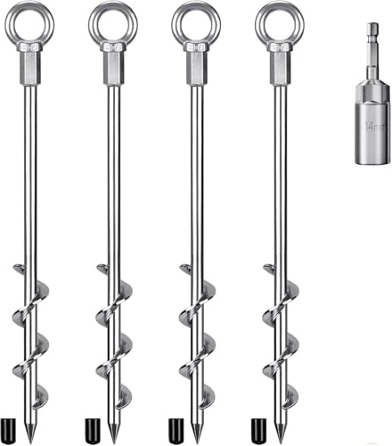 Lifeswell 12 Inch Ground Anchors, 4 Pcs Heavy Duty Tent Stakes, Easy to Install and Reusable for Camping Tents, Trampolines, Sheds, Swing Sets, Securing Animals