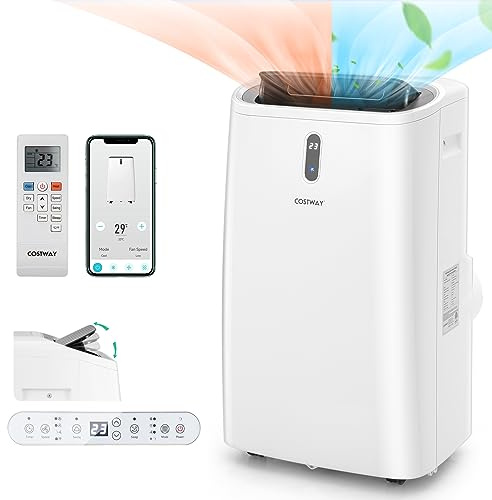COSTWAY Climatiseur Mobile Silencieux 16000BTU, 5 EN 1,Refroidissement,Chauffage,Ventilateur,Déshumidificateur,Mode Nuit,Climatisation Rapide,Clim Mobile