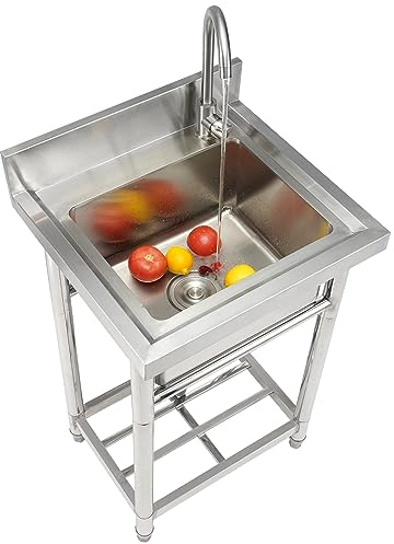 VEVOR Fregadero utilitario de acero inoxidable, 1 compartimento, fregadero pequeño que incluye grifo y patas, 16 x 13 x 8.7 pulgadas, fregaderos comerciales de un solo tazón para garaje, restaurante,