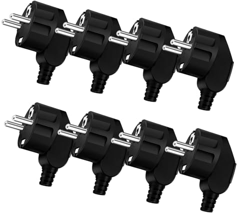 ZHIQIN Spina Schuko, 8 pezzi, spina Schuko 250 V/16 A, connettore con contatto di protezione, infrangibile, durevole, con protezione antipiega, spina angolare esterna, impermeabile, in gomma per cavo