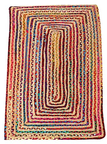 Casa Moro Jute Teppich Esha Bunt 80 x 120 cm Rechteckig | Läufer im Boho-Chic aus Jute & Baumwolle Handgeflochten & Genäht | Wohn-Teppich Natur | MA6003