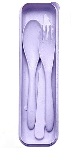 Reusable Camping Cutlery, Plastic Fork Knife Spoon Cutlery Set, Portable Camping Tableware for Travel Picnic School Office Lunch or Daily Use (Purple)
